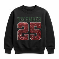Red Glitter Christmas Number Shirt, December 25 Sweatshirt, Festive Holiday Date Crewneck, Comfy Winter Sweater, Xmas Present for Men Women
