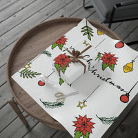 Poinsettia Ornament Doodle Gift Wrap, Merry Christmas Wrapping Paper, Festive Holiday Gift Wrapping Paper, Adorable Winter Present Paper Roll