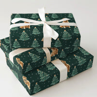 Green Holiday Dog Gift Wrap, Golden Retriever Christmas Wrapping Paper, Winter Retriever Wrapping Paper, Christmas Tree Dog Present Paper