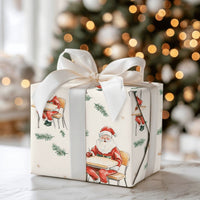 Watercolor Teacher Christmas Gift Wrap, Santa at School Desk Wrapping Paper, Pine Needle Santa Gift Wrapping Paper, Teacher Holiday Wrap