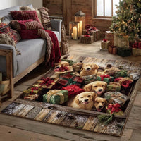 Holiday Dogs with Tree Rug, Golden Retriever Christmas Area Rug, Festive Pet Floor Rug, Washable Living Room Rug, Dog Lover Present
