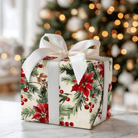 Holly Berry Christmas Wrapping Paper, Watercolor Poinsettia Wrapping Paper, Pine Botanical Gift Wrap, Vintage Holiday Floral Wrapping Paper