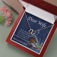 10k Solid Gold Diamond Pendant, Interlocking Heart Necklace for Wife, Luxury LED Gift Box Jewelry, Romantic Christmas Present for Wife