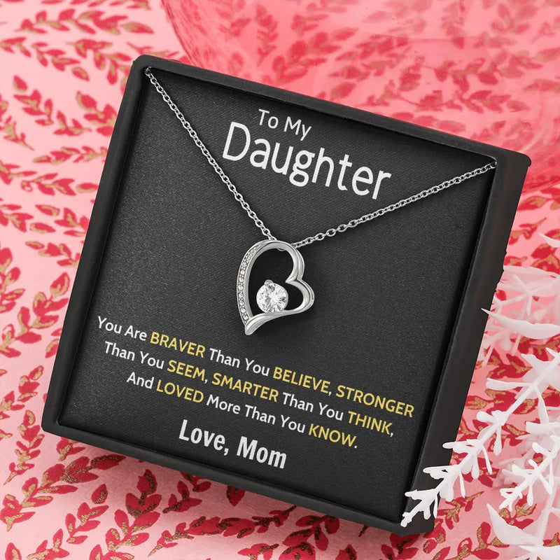 Daughter Birthday Necklace, Forever Love Heart Necklace, 14K Gold Finish Heart Pendant, Christmas Present for Daughter Message Card Jewelry