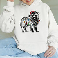 Santa Hat Aussie Dog Hoodie, Australian Shepherd Christmas Hoodie, Adorable Dog Lover Holiday Hoodie, Winter Animal Hooded Sweatshirt Dog Present