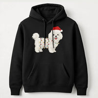 Santa Hat Puppy Graphic Hooded Sweatshirt, Maltese Dog Christmas Hoodie, Adorable Dog Lover Holiday Pullover, Festive Dog Mom Hoodie Sweater