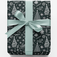 Hand-Drawn Tree Holiday Gift Wrap, Black and White Christmas Wrapping Paper, Modern Winter Wrapping Paper, Minimalist Xmas Gift Wrap Roll