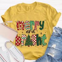 Retro Holiday Graphic Tee, Merry and Bright Christmas Tree Teacher T-Shirt, Festive Teacher Shirt, Xmas Educator Present Top