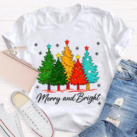 Colorful Holiday Graphic Tee, Merry and Bright Christmas Tree T-Shirt, Festive Xmas Tree Shirt, Retro Christmas Tee, Holiday Season Present
