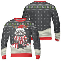 Festive Reindeer Antlers Sweater, Christmas Raccoon Sweatshirt, Humorous Trash Panda Xmas Lights Crewneck, Holiday Animal Pullover