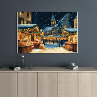 Festive Christmas Village Canvas Print, European Christmas Market Canvas Wall Art, Winter Holiday Canvas, Comfy Xmas Home Decor Present