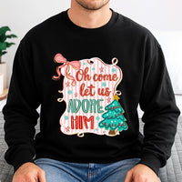 Preppy Coquette Christmas Tree Crewneck, O Come Let Us Adore Him Sweatshirt, Christian Holiday Hymn Sweater, Religious Xmas Pullover