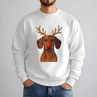 Adorable Wiener Dog Holiday Crewneck, Dachshund Reindeer Christmas Sweatshirt, Festive Doxie Puppy Sweater, Xmas Dog Lover Pullover