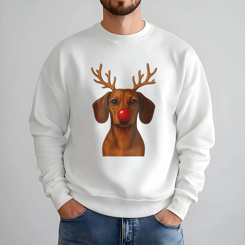 Adorable Wiener Dog Holiday Crewneck, Dachshund Reindeer Christmas Sweatshirt, Festive Doxie Puppy Sweater, Xmas Dog Lover Pullover