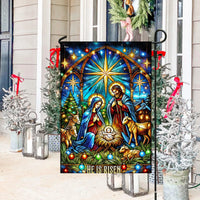 Double-Sided Holy Night Holiday Yard Flag, Nativity Scene Garden Flag Stained Glass Christmas Art, Christian Lawn Decor Present