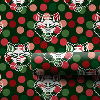 Festive Wolf Holiday Gift Wrap, Wolf Mascot Christmas Wrapping Paper, Sports Fan Wolf Present Wrap, Red and Green Mascot Wrapping Paper