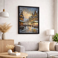Impasto Winter Village Canvas Print, Snowy European Christmas Market Canvas Wall Art, Festive Holiday Canvas Art, Winter Digital Download