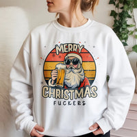 Sarcastic Christmas Drinking Sweatshirt, Humorous Santa Sweatshirt, Offensive Xmas Holiday Crewneck, Humor Santa Drinking Sweater, Party Present
