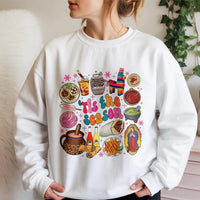 Tis the Season Food Graphic Sweatshirt, Mexican Christmas Sweatshirt, Hispanic Holiday Crewneck, Festive Mexican Xmas Pullover Sweater