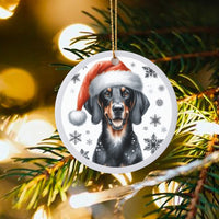 Santa Hat Dachshund Ceramic Ornament, Black and Tan Dachshund Christmas Ornament, Dachshund Dog Holiday Tree Ornament, Dog Lover Present