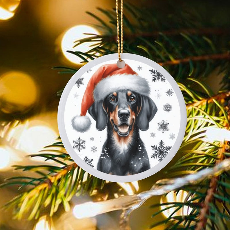 Santa Hat Dachshund Ceramic Ornament, Black and Tan Dachshund Christmas Ornament, Dachshund Dog Holiday Tree Ornament, Dog Lover Present