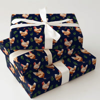 Farmhouse Rooster Gift Wrap, Christmas Chicken Wrapping Paper, Rustic Holiday Hen Wrapping Paper, Poultry Lover Festive Gift Wrap Roll