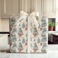 Vintage Cycling Christmas Gift Wrap, Santa Biking in Snowy Forest Wrapping Paper, Bicycle Holiday Wrapping Paper, Cyclist Gift Wrap