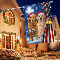 Patriotic Dog Christmas Yard Flag, God Bless America Golden Retriever Garden Flag, Double-Sided Holiday Lawn Banner, Pet Flag