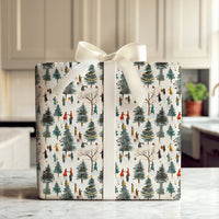 Winter Village Landscape Gift Wrap, Christmas Tree Farm Wrapping Paper, Painterly Holiday Wrapping Paper, Festive Market Gift Wrap Roll