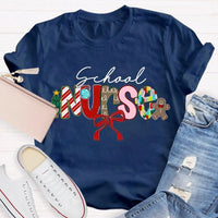 Festive Bow Holiday Nurse Tee, School Nurse Christmas Shirt, Merry Christmas RN T-Shirt, School Healthcare Worker Xmas Present
