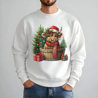 Santa Hat Cow Sweatshirt, Christmas Highland Cow Sweatshirt, Adorable Xmas Cow Crewneck, Festive Holiday Animal Sweater, Winter Present for Her