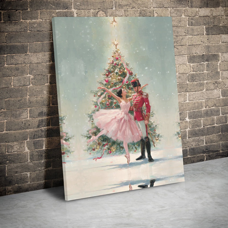 Ballerina and Prince Christmas Canvas Print, Nutcracker Ballet Canvas Art, Holiday Tree Wall Art, Christmas Ballet Canvas, Dance Lover Present