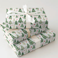 Festive Pine Holiday Gift Wrap, Watercolor Christmas Tree Wrapping Paper, Winter Botanical Wrapping Paper, Xmas Present Wrap