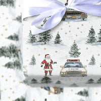 Vintage Police Car Gift Wrap, Police Santa Wrapping Paper, Law Enforcement Christmas Paper, Holiday Wrapping Paper, Cop Gift Wrap Roll
