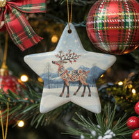 Winter Wonderland Deer Star Ornament, Folk Art Reindeer Star Ornament, Rustic Holiday Ceramic Ornament, Christmas Tree Star Decor Present