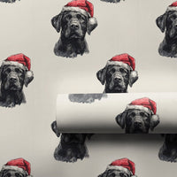 Santa Hat Dog Gift Wrap, Black Labrador Christmas Wrapping Paper, Adorable Pet Lover Holiday Wrapping Paper, Puppy Xmas Gift Wrapping Paper