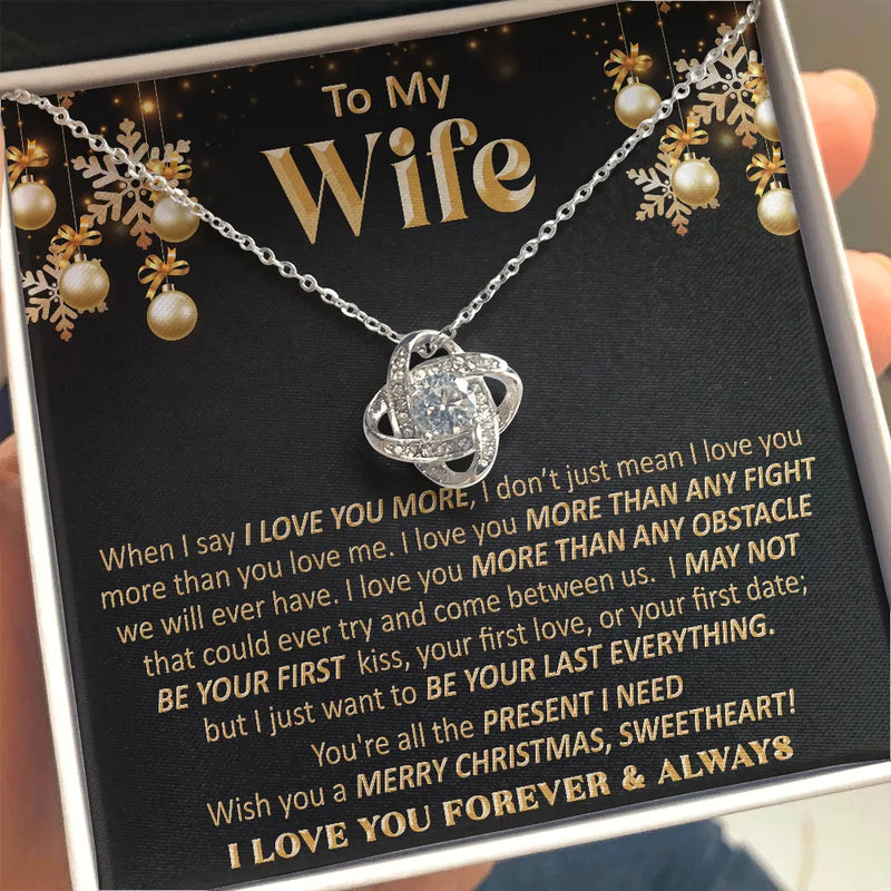 14k White Gold Finish Pendant, Wife Love Knot Necklace, Sentimental Message Card Jewelry, Romantic Christmas Anniversary Present for Her