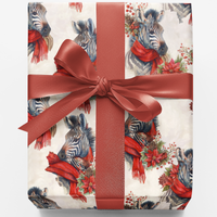 Festive Winter Scarf Gift Wrap, Zebra Christmas Wrapping Paper, Poinsettia Safari Animal Present Paper, Dog Lover Xmas Wrapping Paper