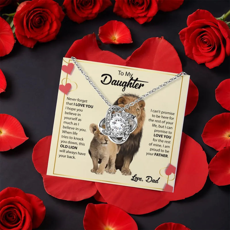 Lion Message Card Love Knot Pendant Necklace, To My Daughter Necklace, Daughter Jewelry, Father to Daughter Birthday Christmas Present