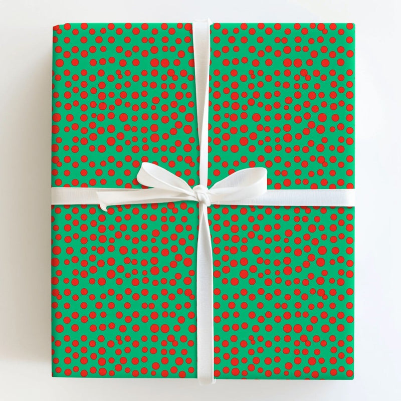 Green Confetti Gift Wrap, Red Polka Dot Christmas Wrapping Paper, Festive Berry Holiday Wrapping Paper, Retro Dot Gift Wrap, Gift Wrap Roll