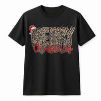 Leopard Print Santa Hat Shirt, Merry Christmas T-Shirt, Adorable Holiday Graphic Tee, Festive Winter Apparel, Christmas Present for Her
