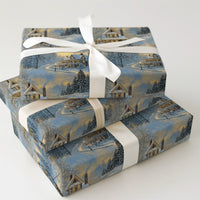 Comfy Holiday Town Gift Wrap, Snowy Winter Village Wrapping Paper, Nostalgic Chimney Smoke Wrapping Paper, Christmas Season Wrapping Paper