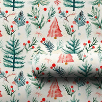 Rustic Winter Forest Gift Wrap, Watercolor Pine Tree Wrapping Paper, Christmas Holly Berry Wrapping Paper, Holiday Present Wrapping Paper