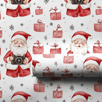 Camera Christmas Gift Wrap, Photographer Santa Wrapping Paper, Watercolor Santa Photography Wrapping Paper, Holiday Camera Gift Wrap