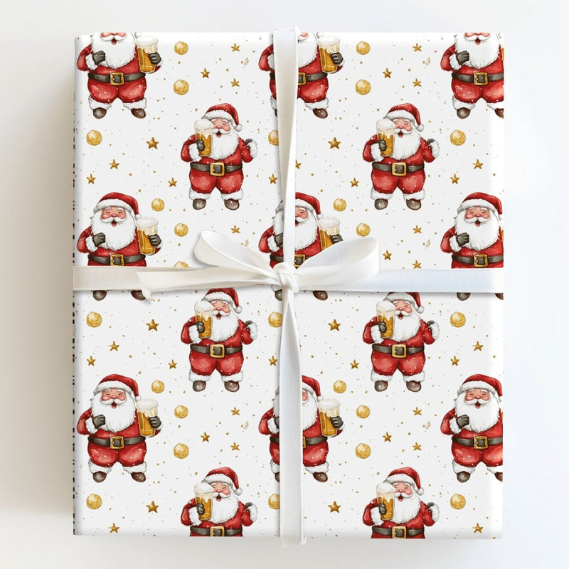 Humorous Christmas Gift Wrap, Beer Santa Wrapping Paper, Secret Santa Gift Wrapping Paper, Holiday Beer Lover Gift Wrap, Xmas Present Wrap