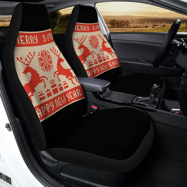 Nordic Knit Car Seat Covers, Christmas Deer Car Seat Covers, Polar Fleece Auto Seat Protectors, Holiday Vehicle Decor Xmas Pr
