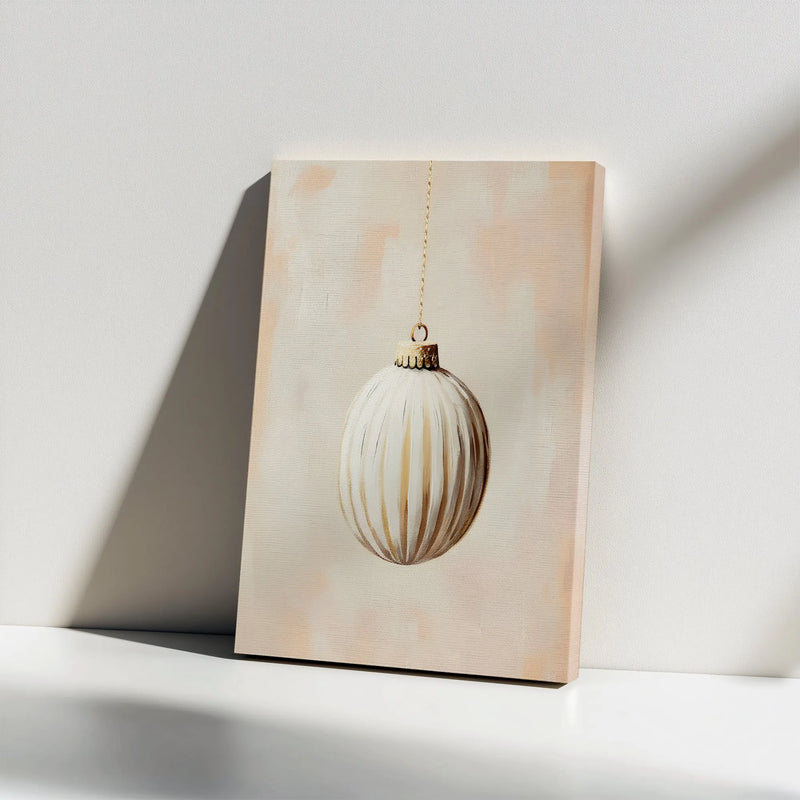 Gold and White Holiday Canvas Print, Christmas Ornament Canvas Wall Art, Modern Seasonal Canvas Decor, Elegant Winter Home Wall Art