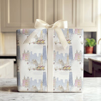Snowy Skyline Watercolor Gift Wrap, Chicago Christmas Market Wrapping Paper, Festive Holiday Cityscape Present Wrap, Winter Gift Wrap Roll