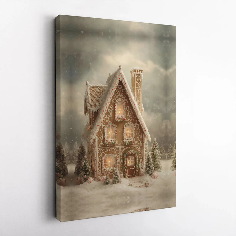 Winter Village Christmas Canvas Print, Gingerbread House Christmas Wall Art, Festive Gingerbread Holiday Poster, Christmas Digital Download