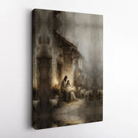 Holy Family Manger Print, Nativity Scene Canvas Wall Art, Religious Christmas Poster, Christian Holiday Decor, Digital Download